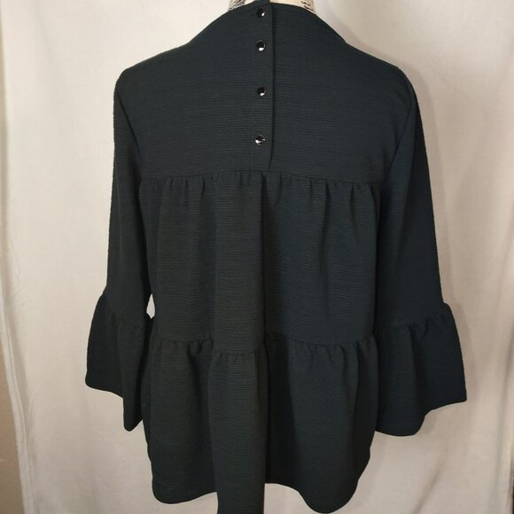 JCrew Womens Peplum Top M Black Bell Sleeve Textured‎ Classic Corporate Goth - Picture 5 of 14